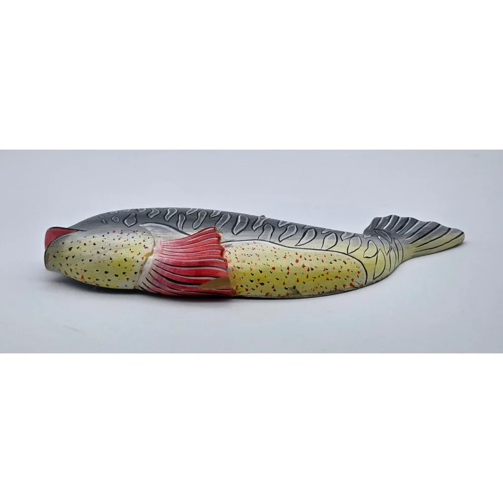 Fish Carved Wooden Wall Art 8.5in Painted Nautical Coastal Decor Rustic Folk Art